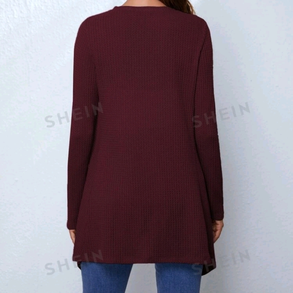Waffle Knit Burgundy Cardigan - Picture 5 of 6